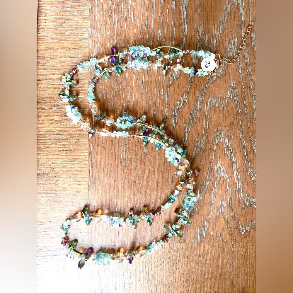 Long Faceted Crystal Multi Color Amber Green Amethyst Stone Bead Boho Necklace
